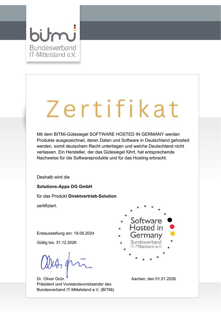 BITMi Software Hosted in Germany – Direktvertrieb Solution